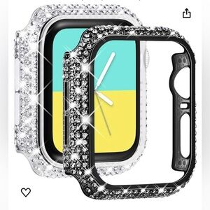 Recoppa 2-Pack Bling Case Compatible for Apple iWatch 45mm Black/Clear 8/7/6